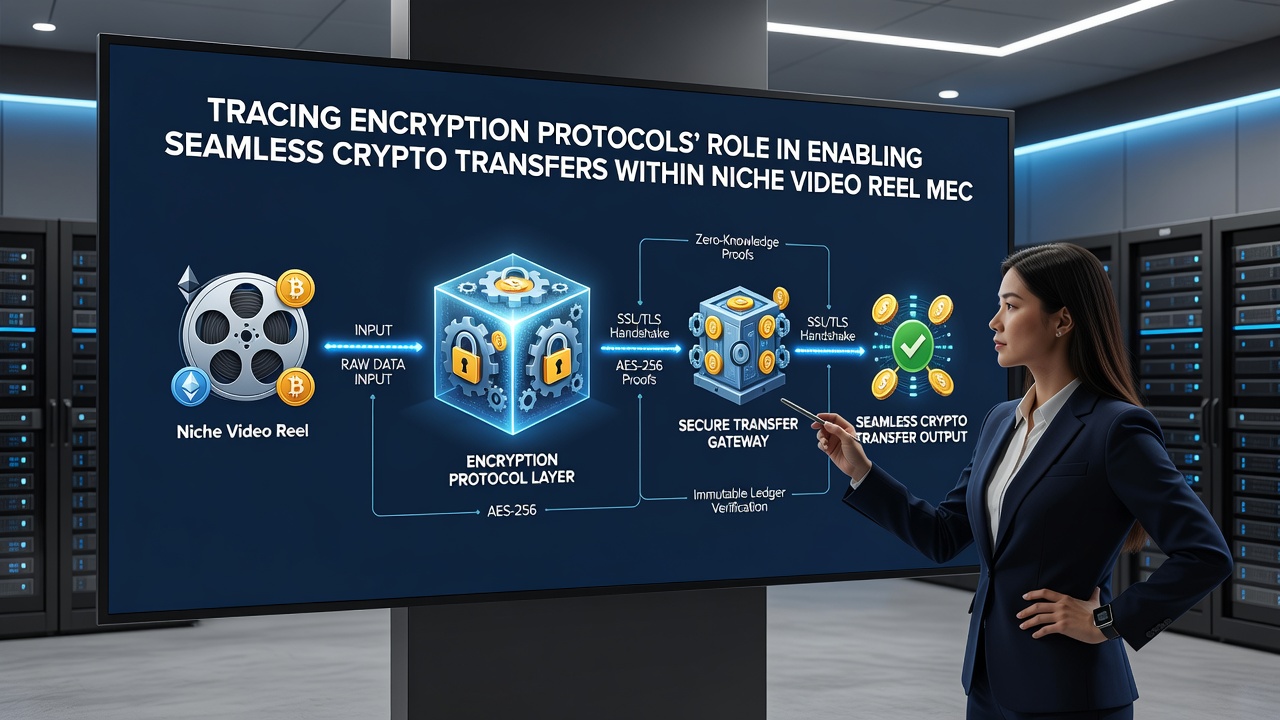 Diagram showing crypto transfer pipeline through encrypted video reel processing